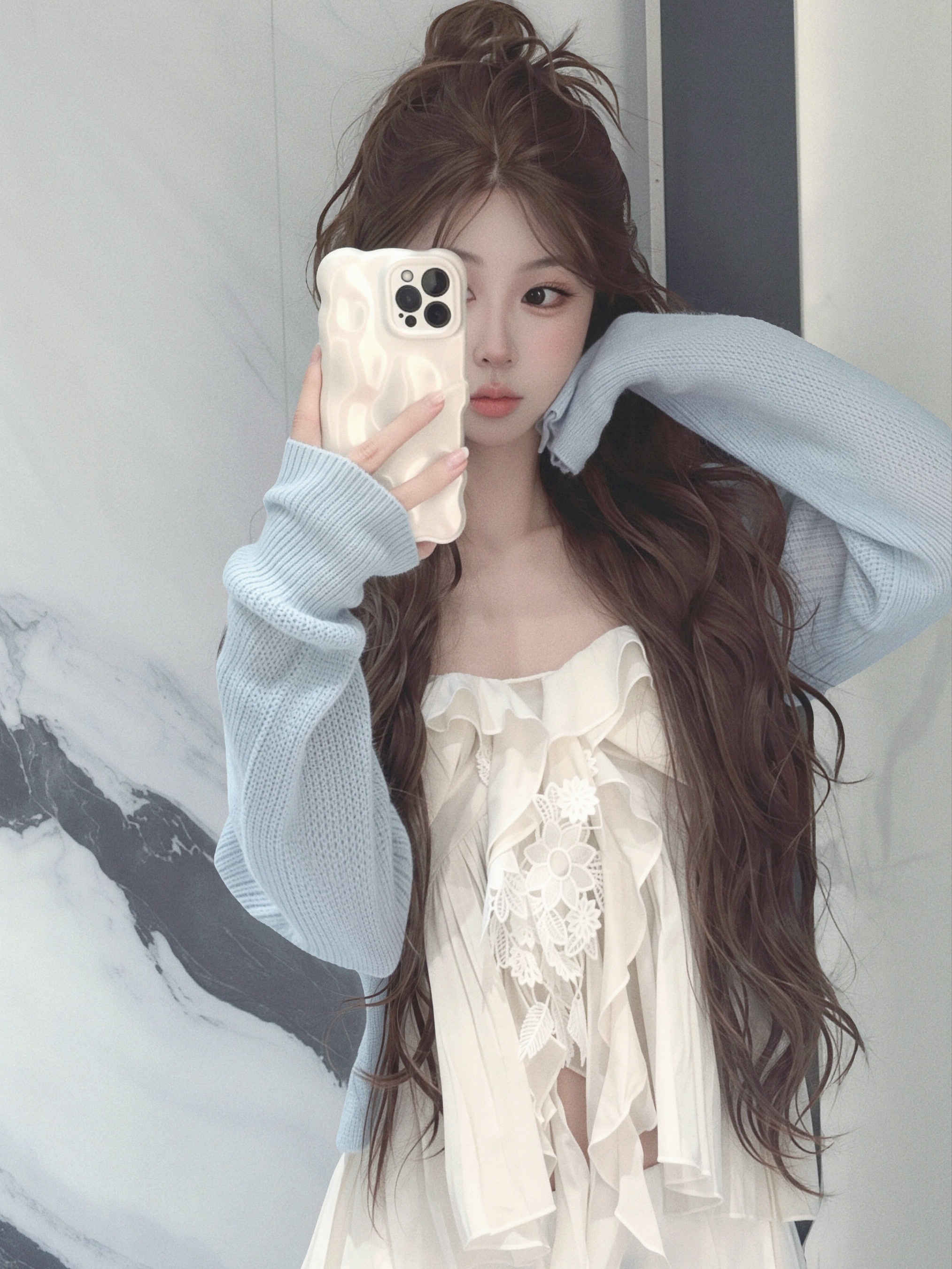 LISEYEN设计师原创 毛绒感baby蓝羊驼毛针织开衫 zui后几件chao值