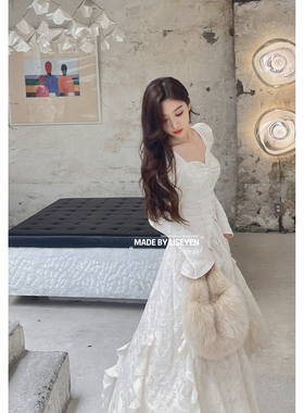 LISEYEN2024年新款春夏季女设计师原创面料白茶清欢荷叶套装