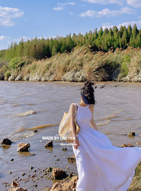 LISEYEN2024年新款春夏季女设计师精修斜肩X腰气质无袖加蓬连衣裙