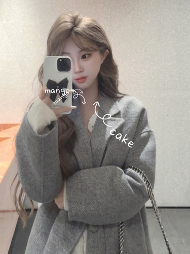 Liseyen设计师原创 人字纹羊毛双面尼西装 70羊毛休闲中长款外套