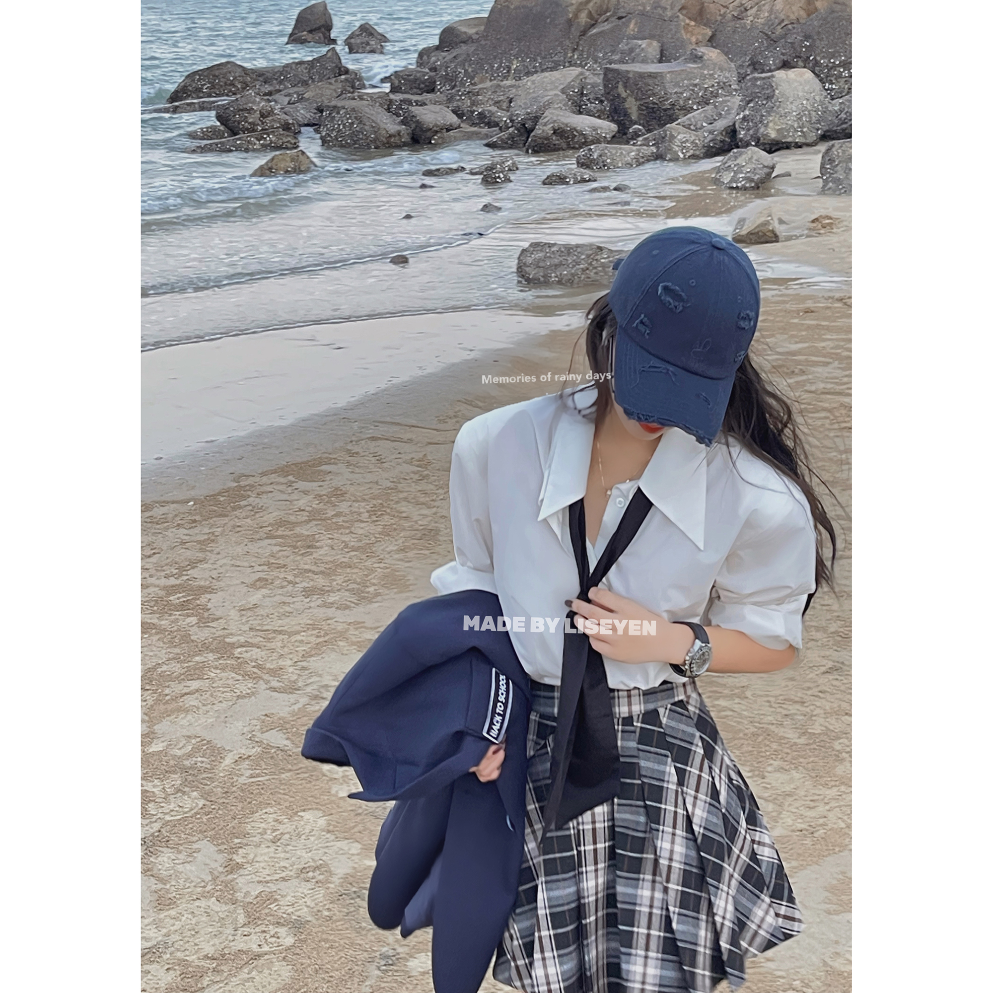 高腰百褶裙学院派LISEYEN