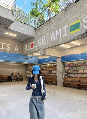 LISEYEN 高质版炒弹力蓝紫色打底针织衫 秋季新款显瘦内搭