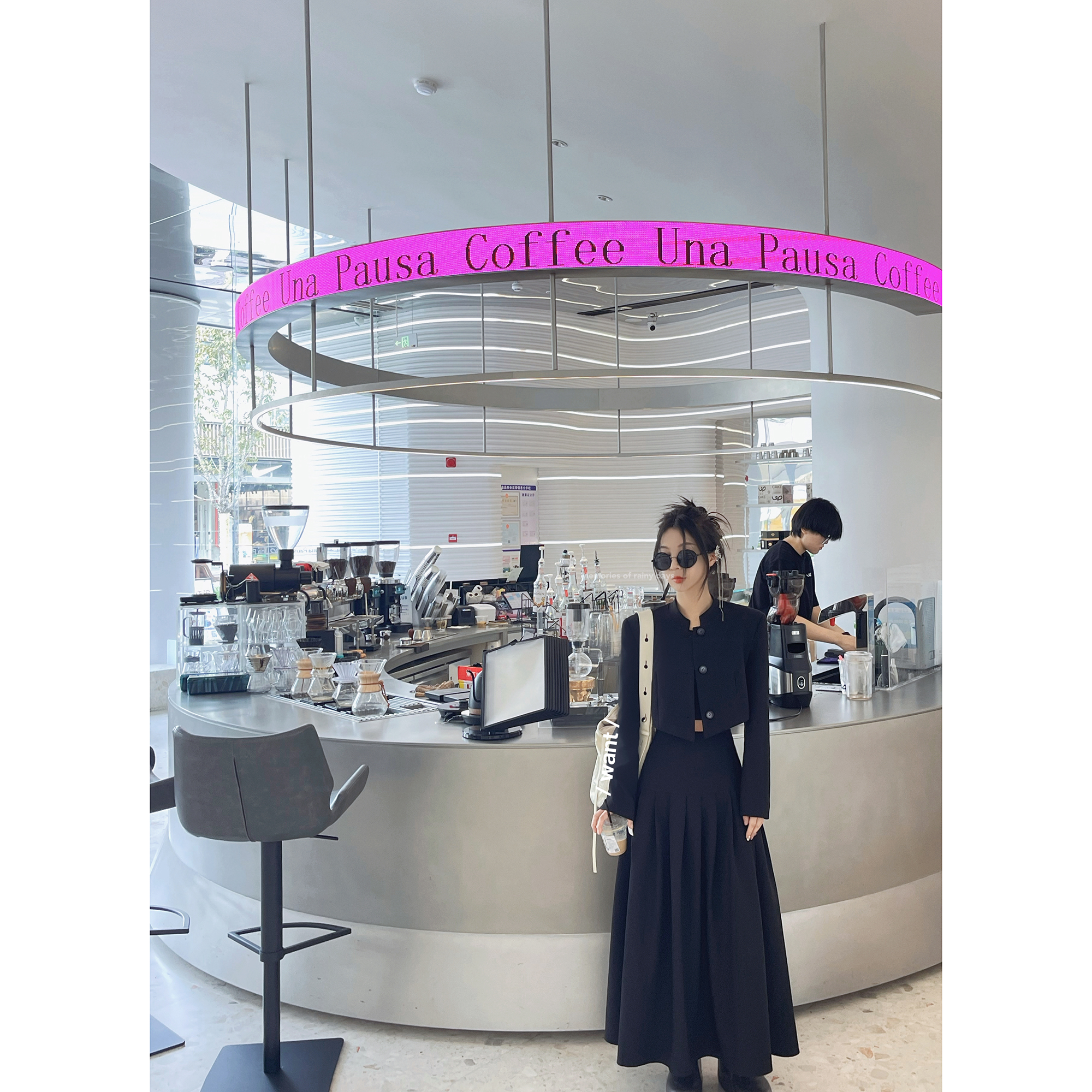 LISEYEN单排扣小西装中长伞裙