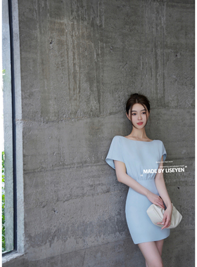 LISEYEN设计师原创 雾霾蓝立体剪裁连衣裙 断码清仓 5