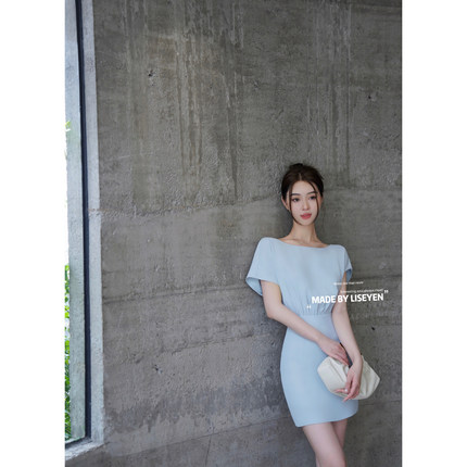 LISEYEN设计师原创 雾霾蓝立体剪裁连衣裙 断码清仓 5
