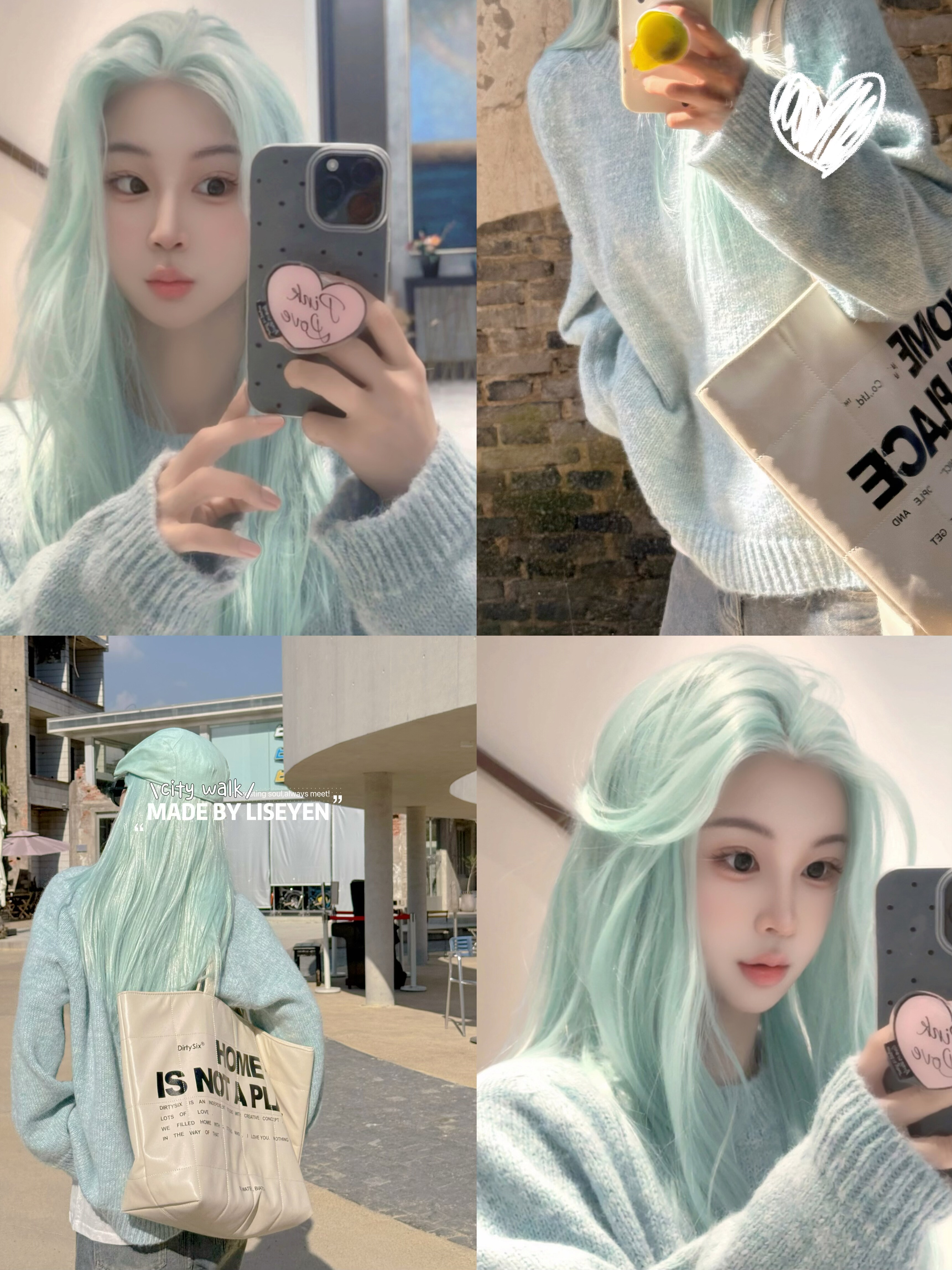 LISEYEN设计师款 baby 青绿彩蓝 毛衣女秋新款气质糖果色圆领上衣