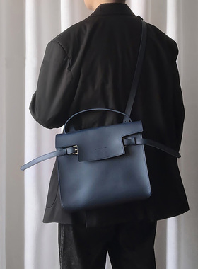 Theaction飘带单肩包潮男女时尚简约斜挎包多功能荔枝纹皮手提包