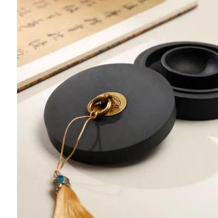 火锅砚台带盖书法专用双圈可磨墨砚台原石料天然不干墨汁保湿防蒸