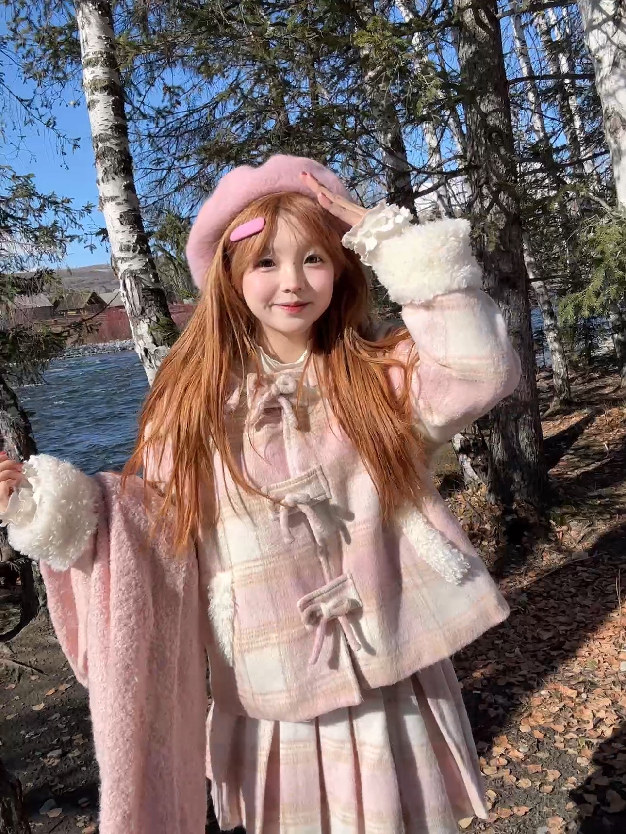 茄茄西米原创[粉粉小羊]粉色格子毛呢加绒短款连帽厚外套可爱甜美,女装/女士精品,短外套,淘宝优惠券,粉丝福利购,淘宝优惠卷