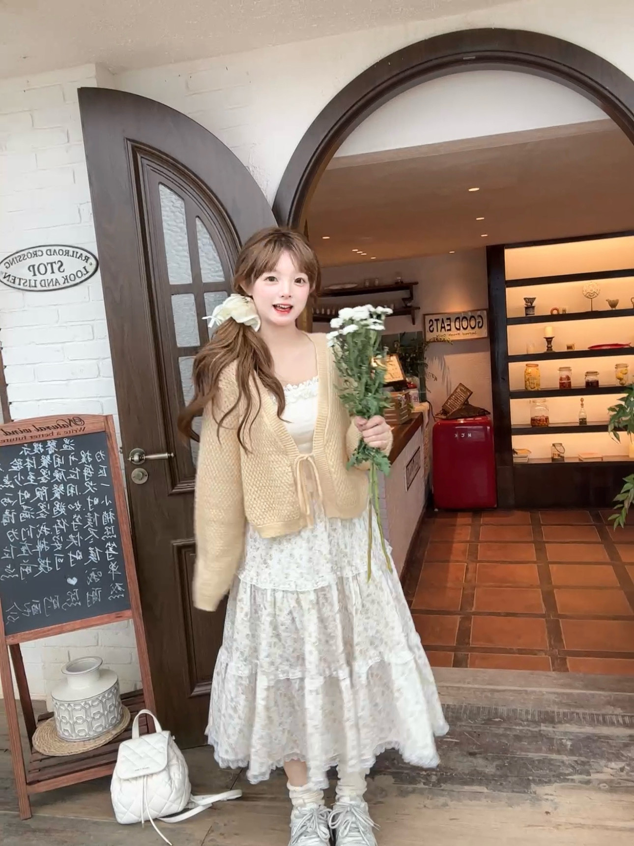 茄茄西米原创[黄色碎花蕾丝半身裙]甜美小清新温柔秋季女