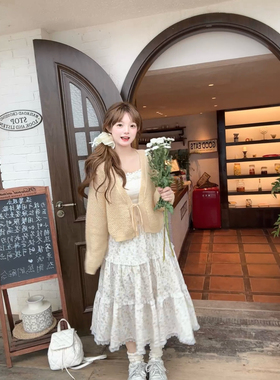 茄茄西米原创[黄色碎花蕾丝半身裙]甜美小清新温柔秋季女