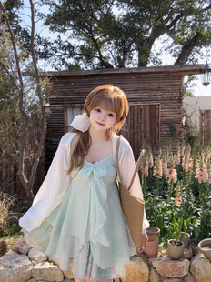 茄茄西米原创 夏浅绿色吊带上衣短裙甜美清新温柔显瘦女 甜心薄荷