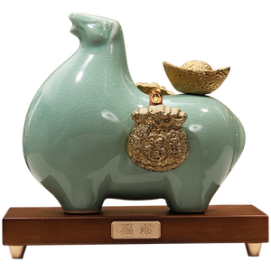 新中式马上有钱陶瓷工艺品办公室老板桌马到成功装饰摆件开业礼品