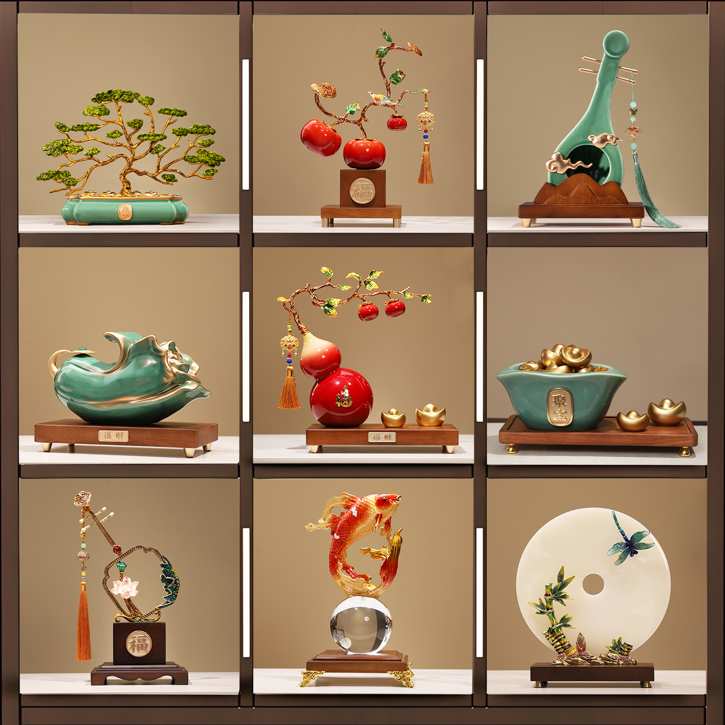 新中式办公室客厅书房摆件高档中国风酒柜装饰品博古架玄关摆设