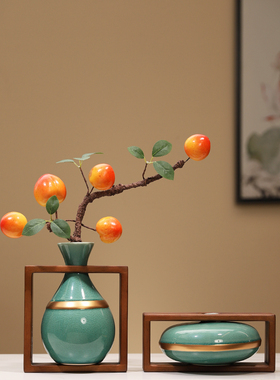 新中式陶瓷冰裂纹花瓶国风博古架茶桌电视柜客厅插花艺术装饰摆件