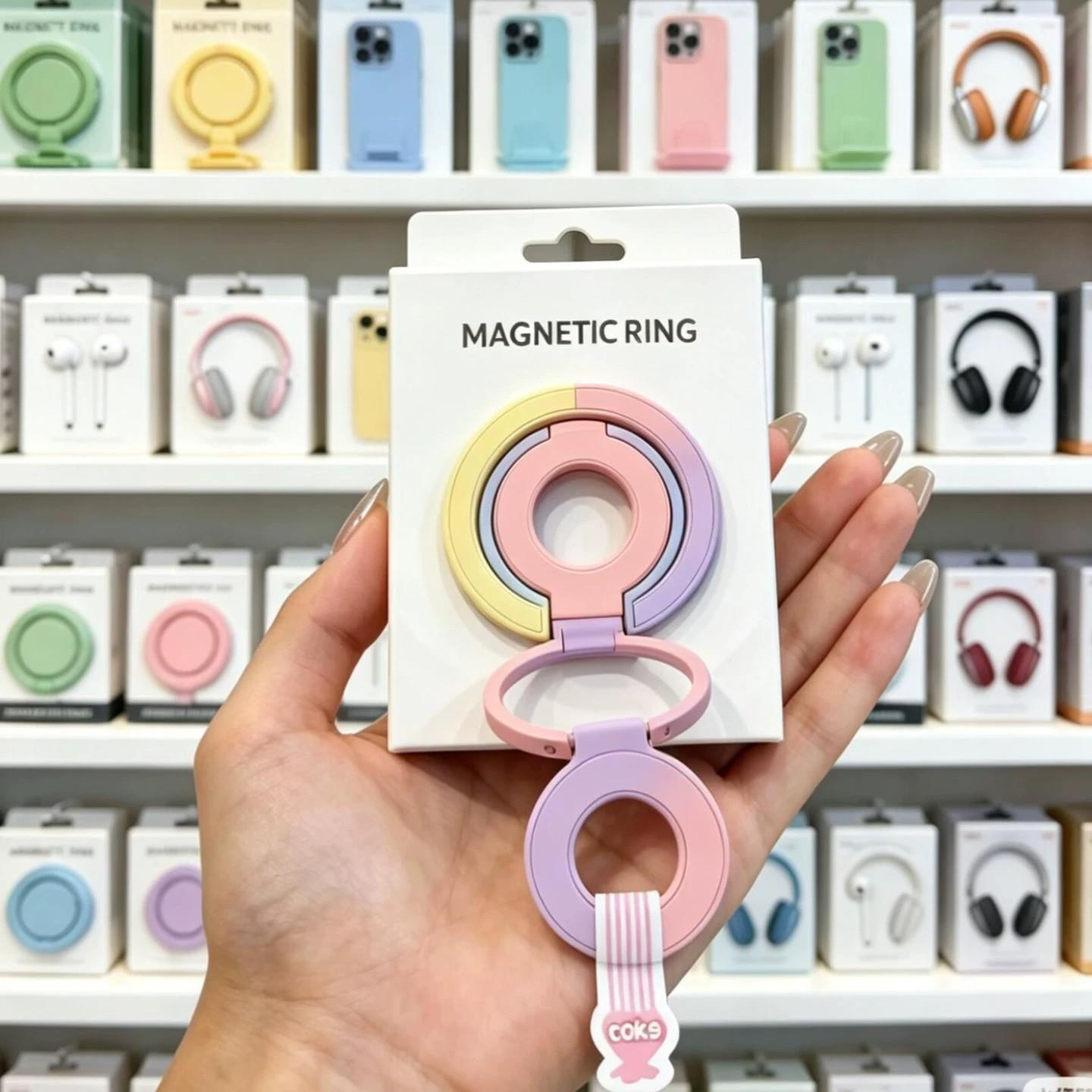 新型磁吸手机支架桌面强力吸附多巴胺色指环扣三折叠追剧神器便携