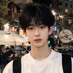 假发男款网红短发韩版帅气男斜分碎盖自然学生日常蓬松黑全头套式