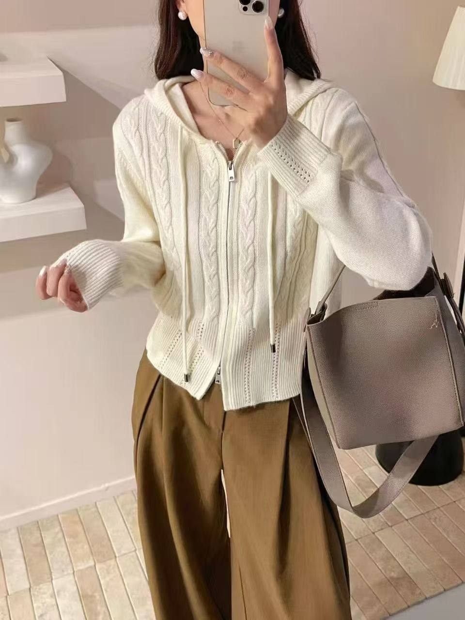 毛衣开衫2025新款春季小个子连帽麻花披肩韩系上衣女装,女装/女士精品,毛针织衫,淘宝优惠券,粉丝福利购,淘宝优惠卷