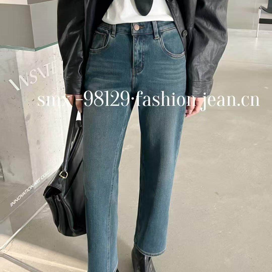 SMX牛仔裤98129法棍九分烟管裤女中高腰修身显瘦复古气质直筒加绒