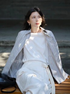 elephant法式条纹衬衫女24新款设计感小众宽松慵懒风长袖防晒上衣