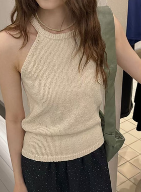 elephant新款针织挂脖背心修身内搭简约韩系时尚吊带上衣辣妹风
