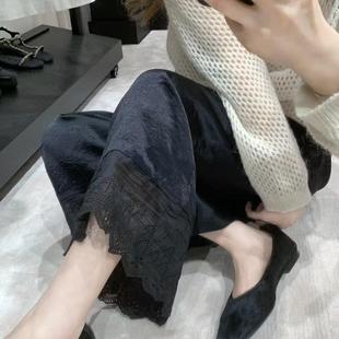 ease蕾丝花边拼接阔腿裤韩系高腰宽松显瘦九分裤时尚优雅高级感
