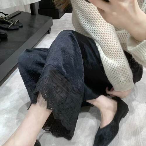 ease蕾丝花边拼接阔腿裤女韩系