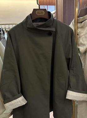 wk家新款立领一粒扣风衣外套韩系休闲简约高级感宽松显瘦时尚复古