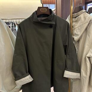 wk家新款立领一粒扣风衣外套韩系休闲简约高级感宽松显瘦时尚复古