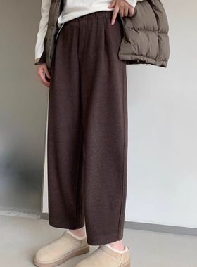 SEAWHEN海维恩羊毛奶奶裤阔腿休闲显瘦遮跨冬季保暖松紧腰#3671