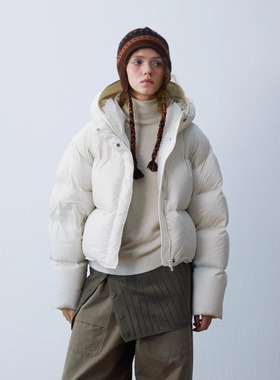 HELLO SEPTEMBER新款花苞羽绒服H9357短款小个子连帽拉链冬季外套