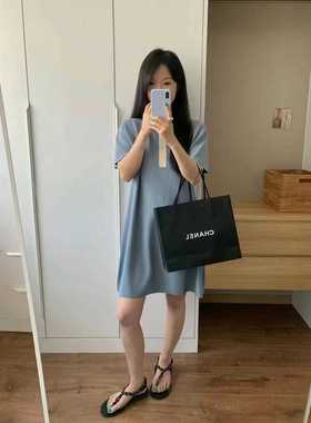 Jeong Gam韩国情感新款连衣裙宽松显瘦简约洋气polo领短袖针织裙