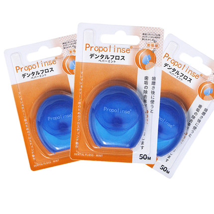 日本Propolinse比那氏遇水膨胀牙线去垢齿间牙线50米X3盒薄荷味
