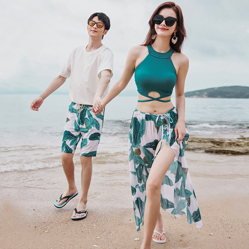 情侣泳衣2025年新款裤时尚性感女三件套长裙男士泳裤五分中长沙滩