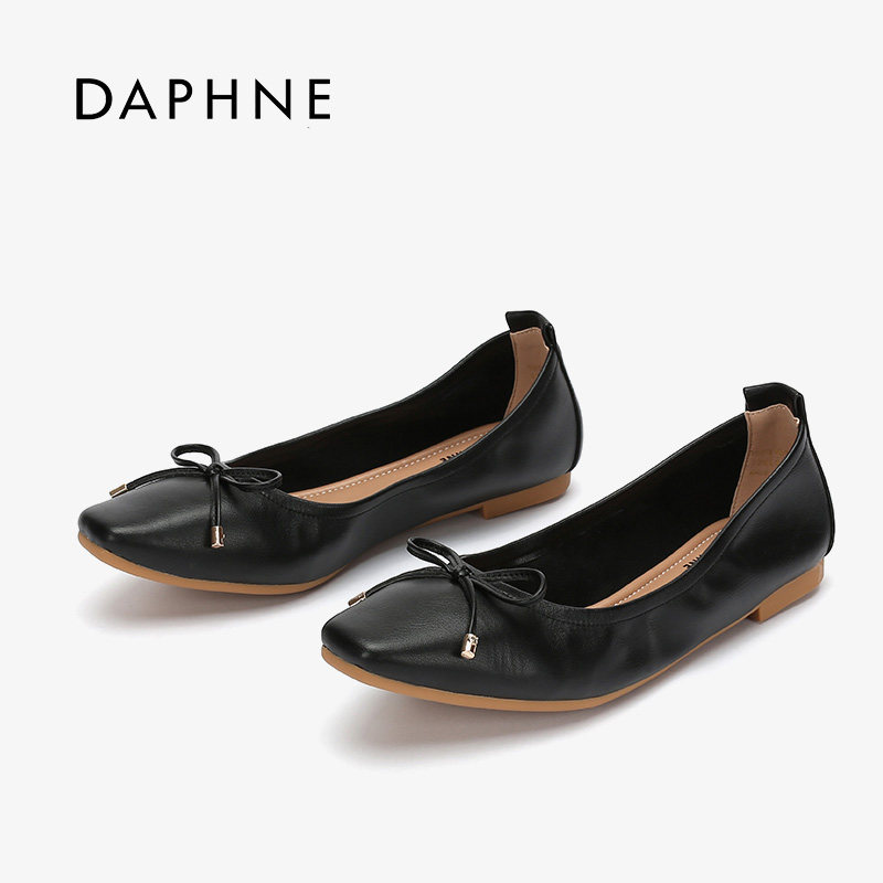 daphne/达芙妮正品女鞋舒适小方头低跟蝴蝶结软底休闲乐福鞋单鞋