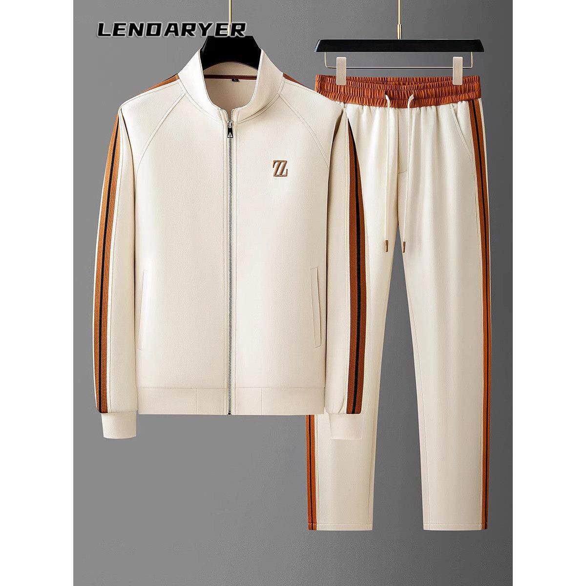 LENDARYER春秋太空棉两件套撞色拼接男士卫衣开衫休闲运动套装男