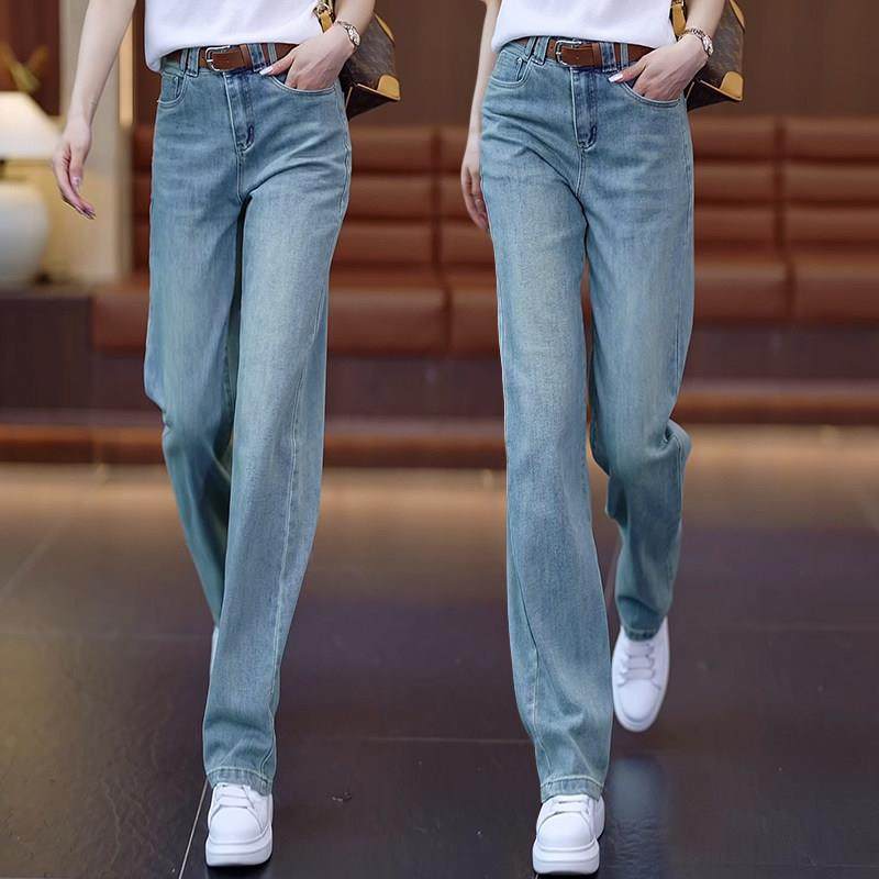 大码窄版牛仔裤女新款2025春秋季浅色高腰显瘦小个子直筒阔腿长裤,女装/女士精品,大码裤装,淘宝优惠券,粉丝福利购,淘宝优惠卷