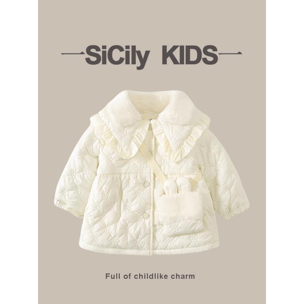 SiCily Kids-女宝外套秋冬新款洋气毛绒翻领带包棉衣夹棉加厚棉袄