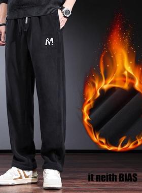 it neith BIAS加绒卫裤男冬季宽松直筒休闲长裤重磅柔软保暖裤子