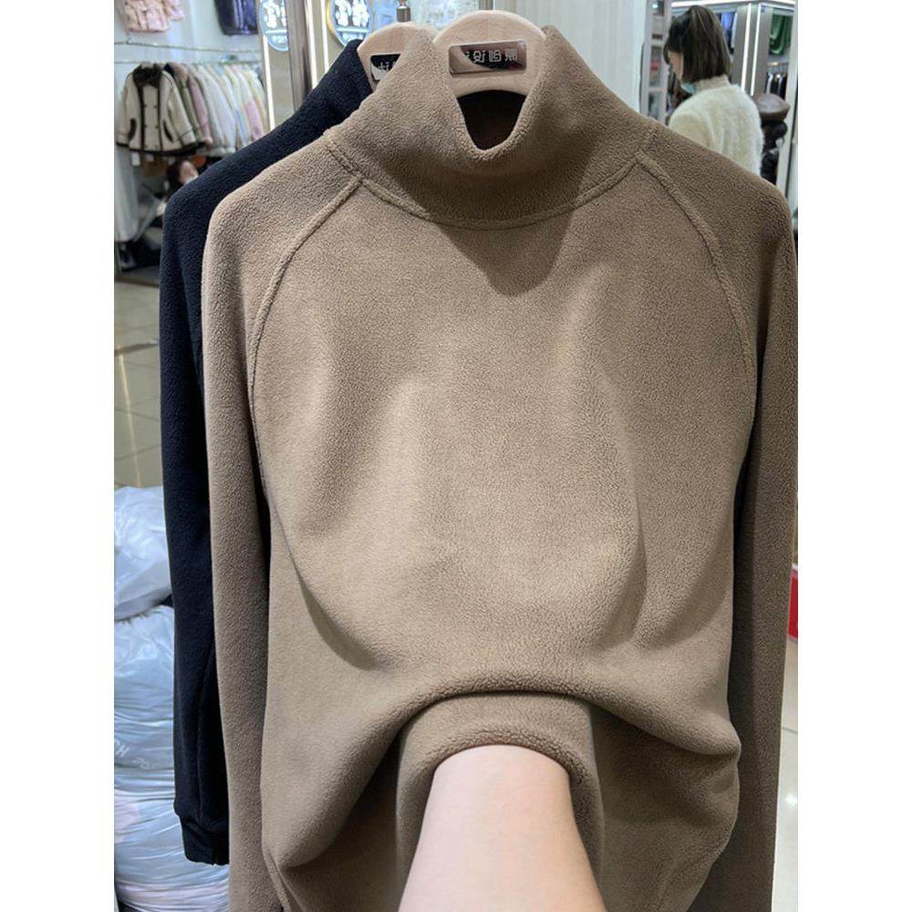 羊羔绒保暖加绒加厚卫衣女2025春季新款慵懒风宽松长袖高领打底衫