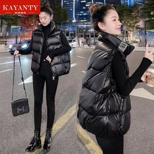KAYANTY羽绒马甲女2025秋冬季女款新款黑色亮面外穿背心短款外套