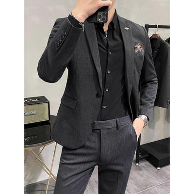 LL男装西装男套装外套痞帅休闲英伦风西服大码高端礼服垂感暗条纹