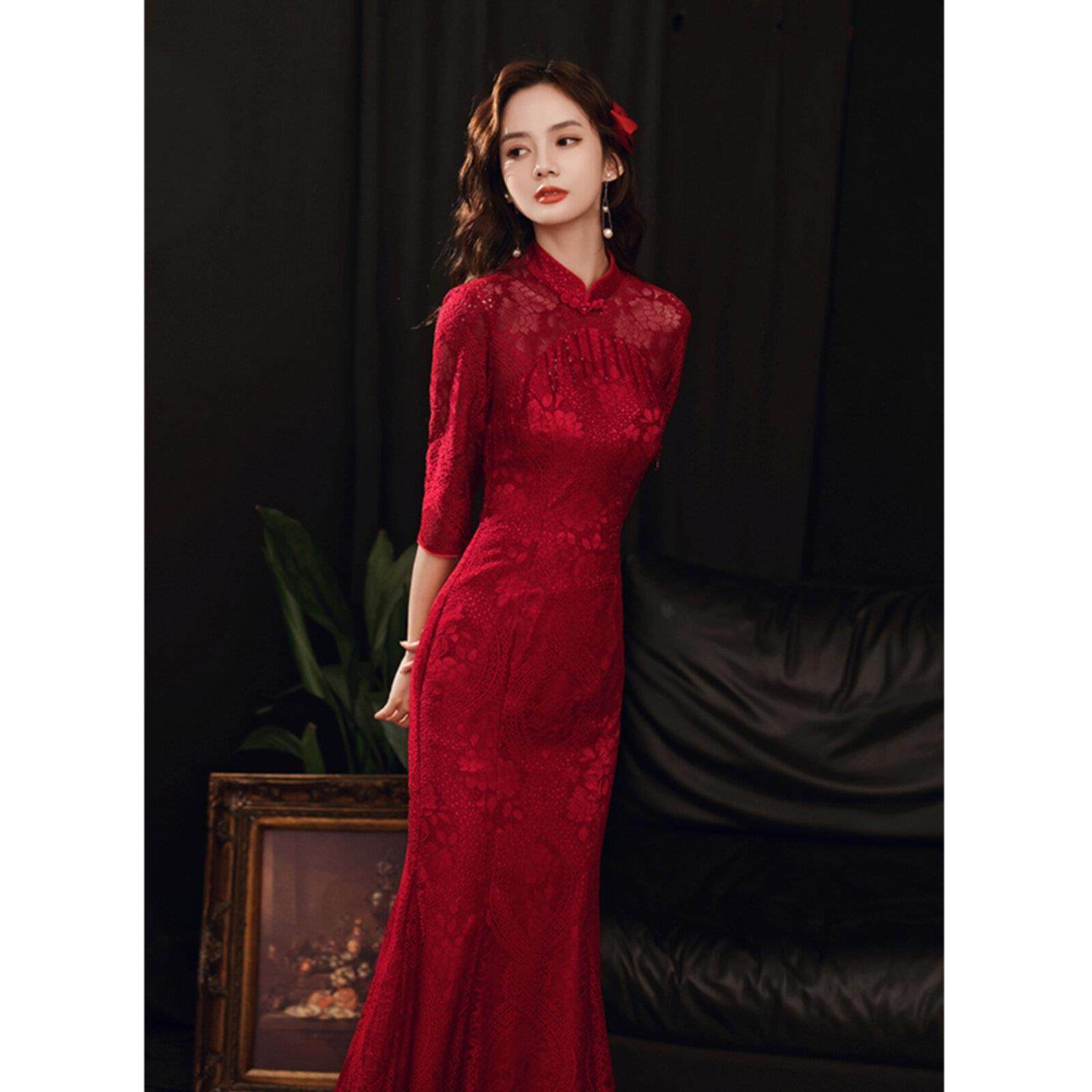 Ocnltiy｜中式古典~精致名媛旗袍2025秋冬新款高级感小蛮腰连衣裙