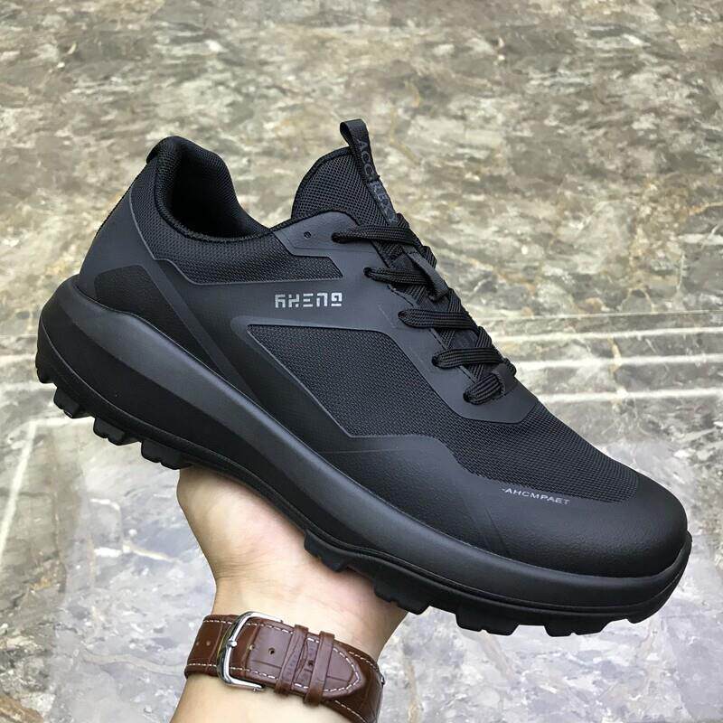 潮牌黑色休闲鞋子男秋季潮流百搭厚底男鞋透气布面户外运动登山鞋