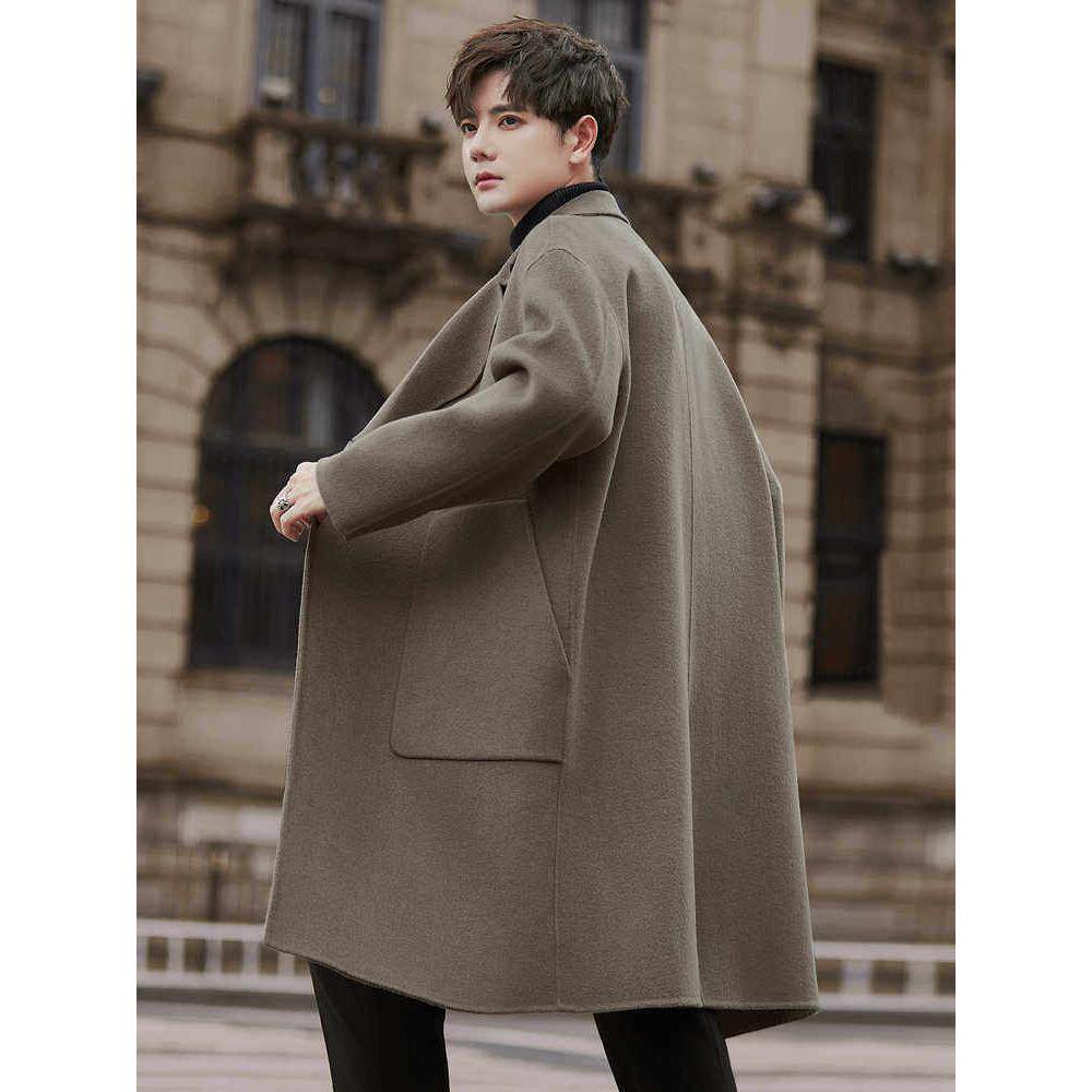 韩版双面毛呢大衣男士中长款过膝羊毛呢子风衣冬季加厚英伦风外套