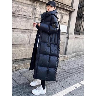 法国Rouje Moaks鹅绒服女黑色长款过膝2024冬季宽松加厚羽绒外套