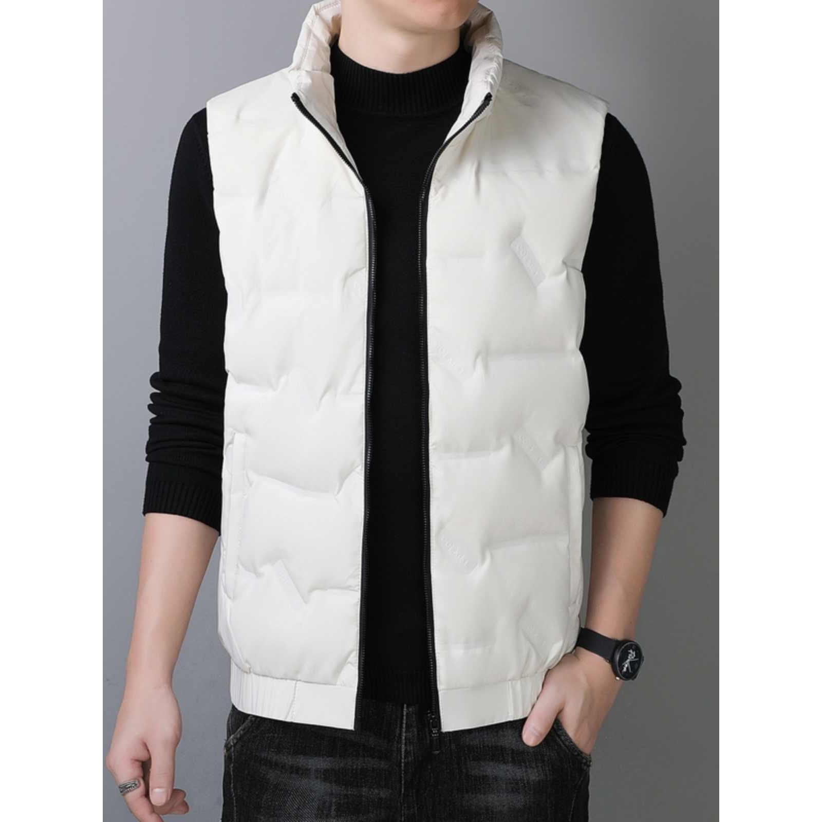 秋冬季轻薄白鸭绒羽绒马甲男士立领坎肩无袖保暖背心时尚修身外套