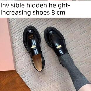 香港真皮厚底内增高乐福鞋女秋冬2025新款小金币单鞋英伦风小皮鞋