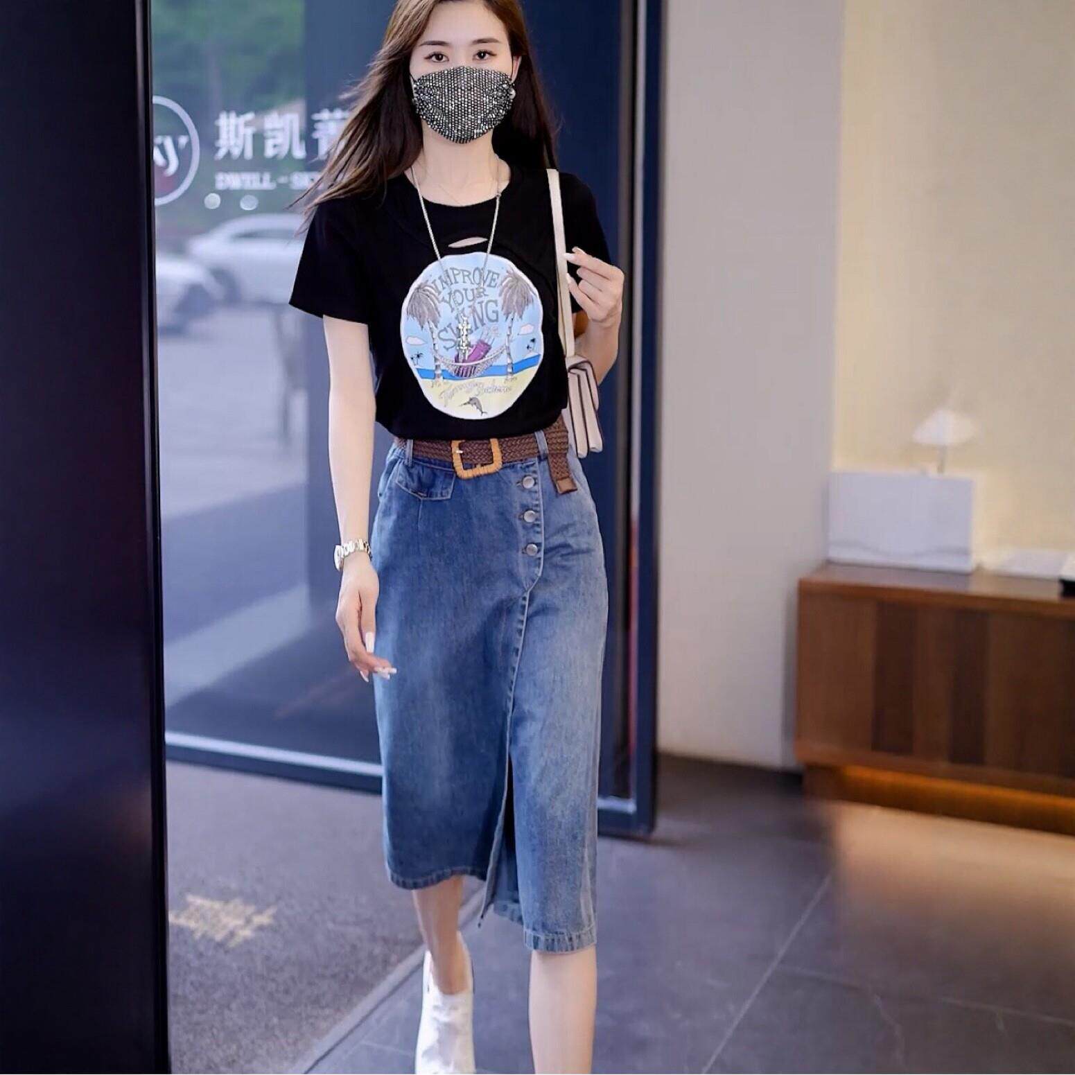 牛仔裙半身女高腰a字夏季薄款阔腿裤裙2026新款宽松女短裤半身裙