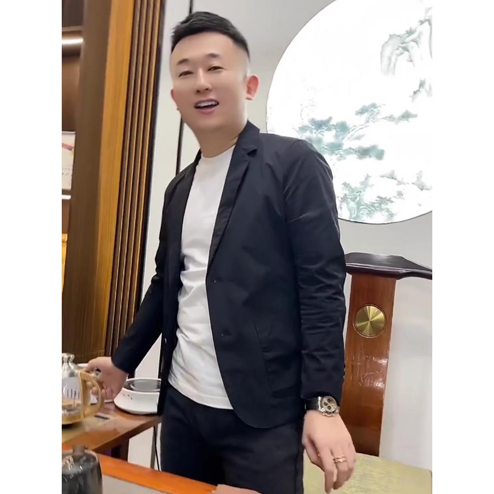 潮牌西服男士秋季高级感透气外套双粒单排扣百搭休闲商务长袖上衣